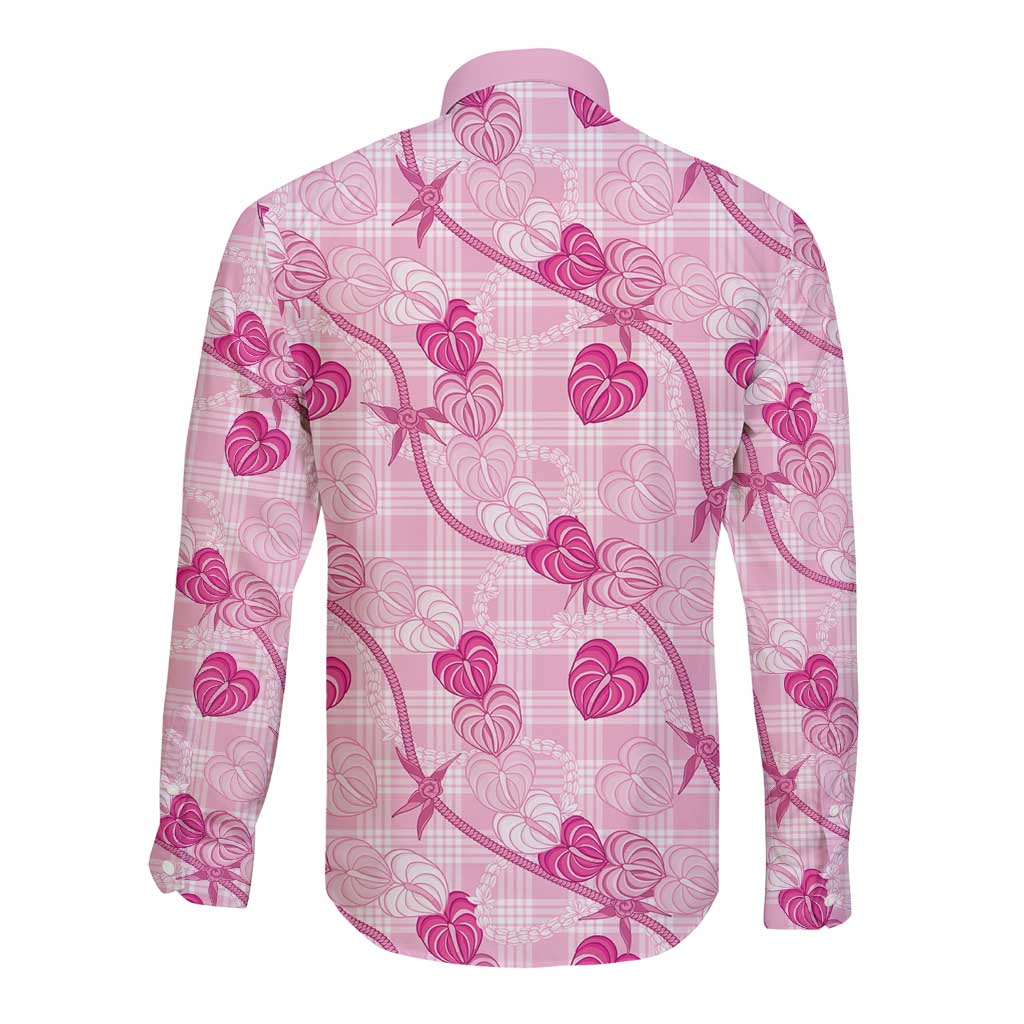 Anthurium Pikake Ti Leaf Palaka Long Sleeve Button Shirt Pink Version LT01 - Polynesian Pride