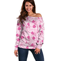 Anthurium Pikake Ti Leaf Palaka Off Shoulder Sweater Pink Version LT01 Women Pink - Polynesian Pride