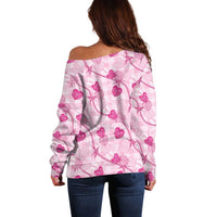 Anthurium Pikake Ti Leaf Palaka Off Shoulder Sweater Pink Version LT01 - Polynesian Pride