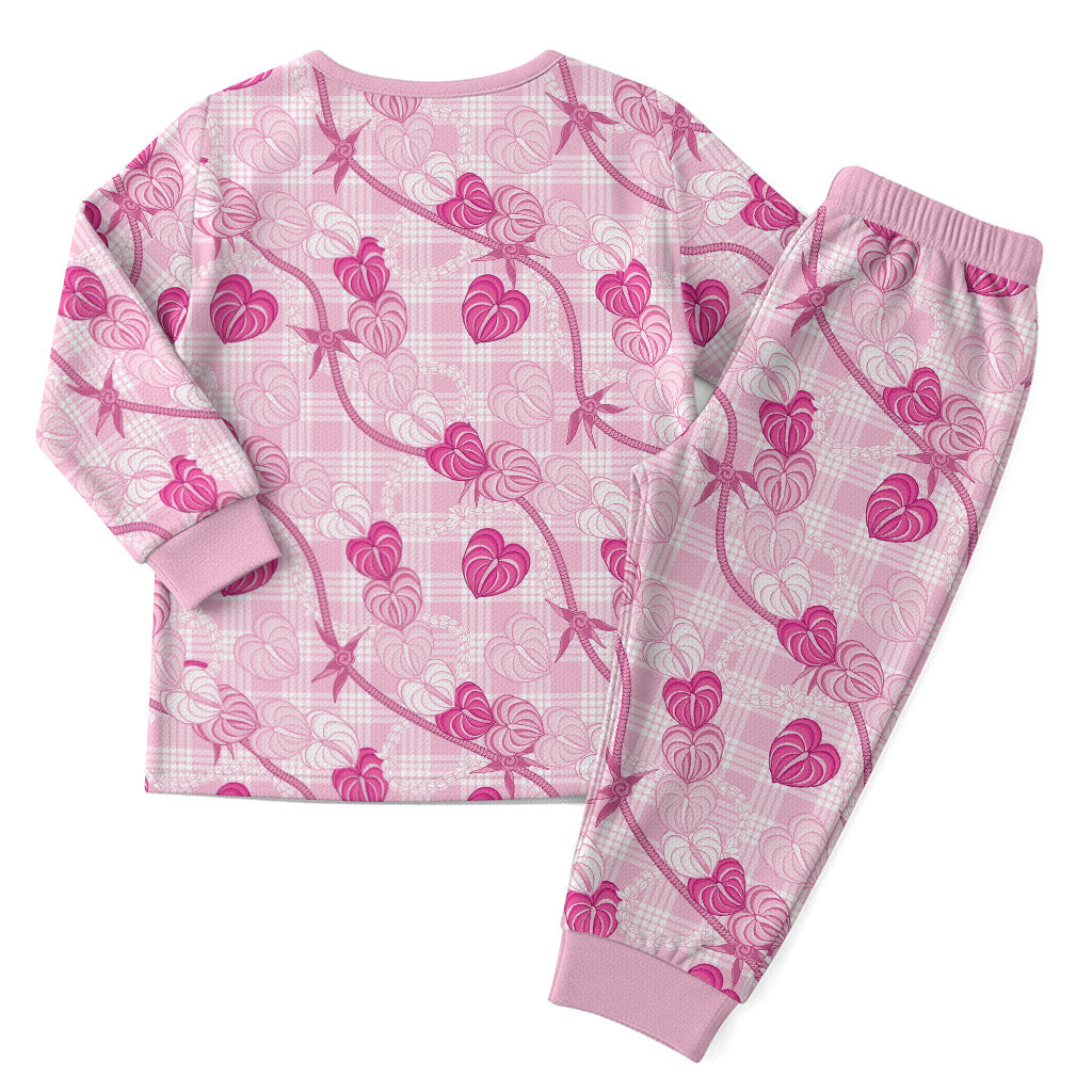 Anthurium Pikake Ti Leaf Palaka Christmas Pajama Set Pink Version LT01 - Polynesian Pride
