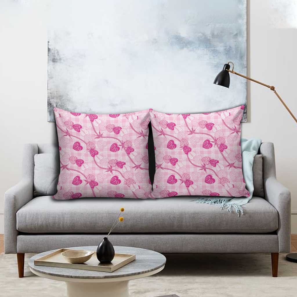 Anthurium Pikake Ti Leaf Palaka Pillow Cover Pink Version LT01 - Polynesian Pride