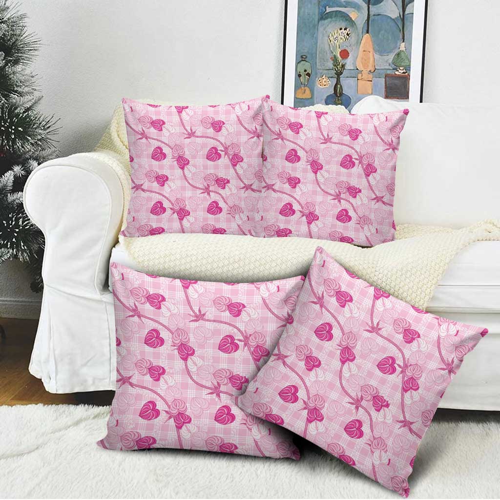 Anthurium Pikake Ti Leaf Palaka Pillow Cover Pink Version LT01 - Polynesian Pride