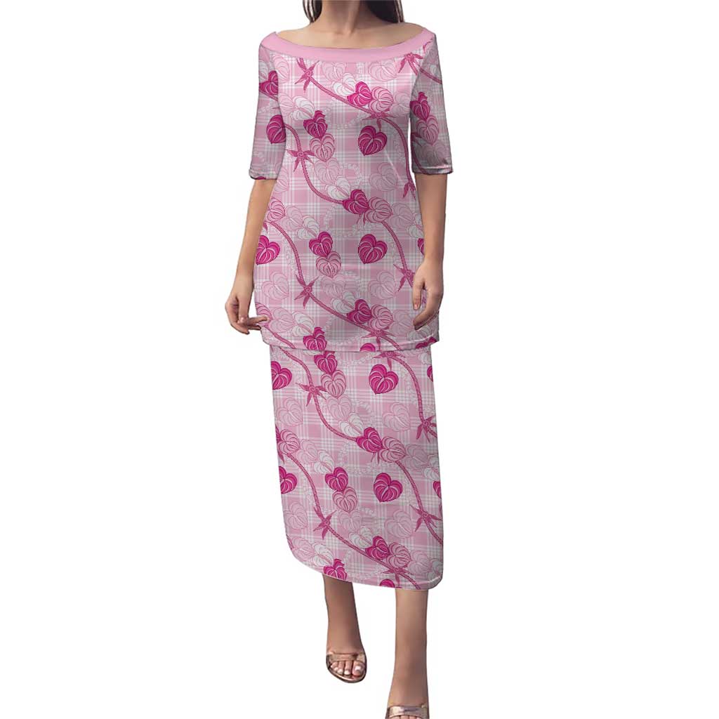 Anthurium Pikake Ti Leaf Palaka Puletasi Pink Version LT01 Long Dress Pink - Polynesian Pride