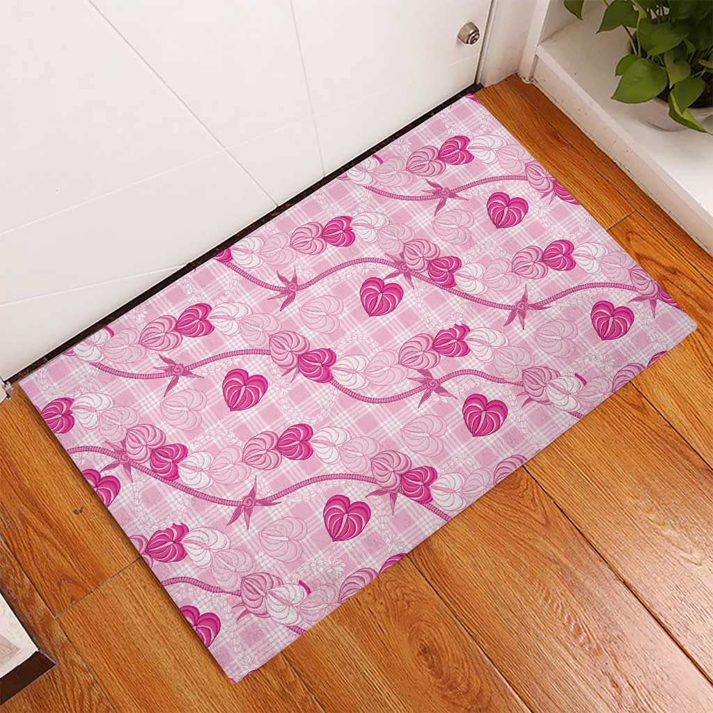 Anthurium Pikake Ti Leaf Palaka Rubber Doormat Pink Version