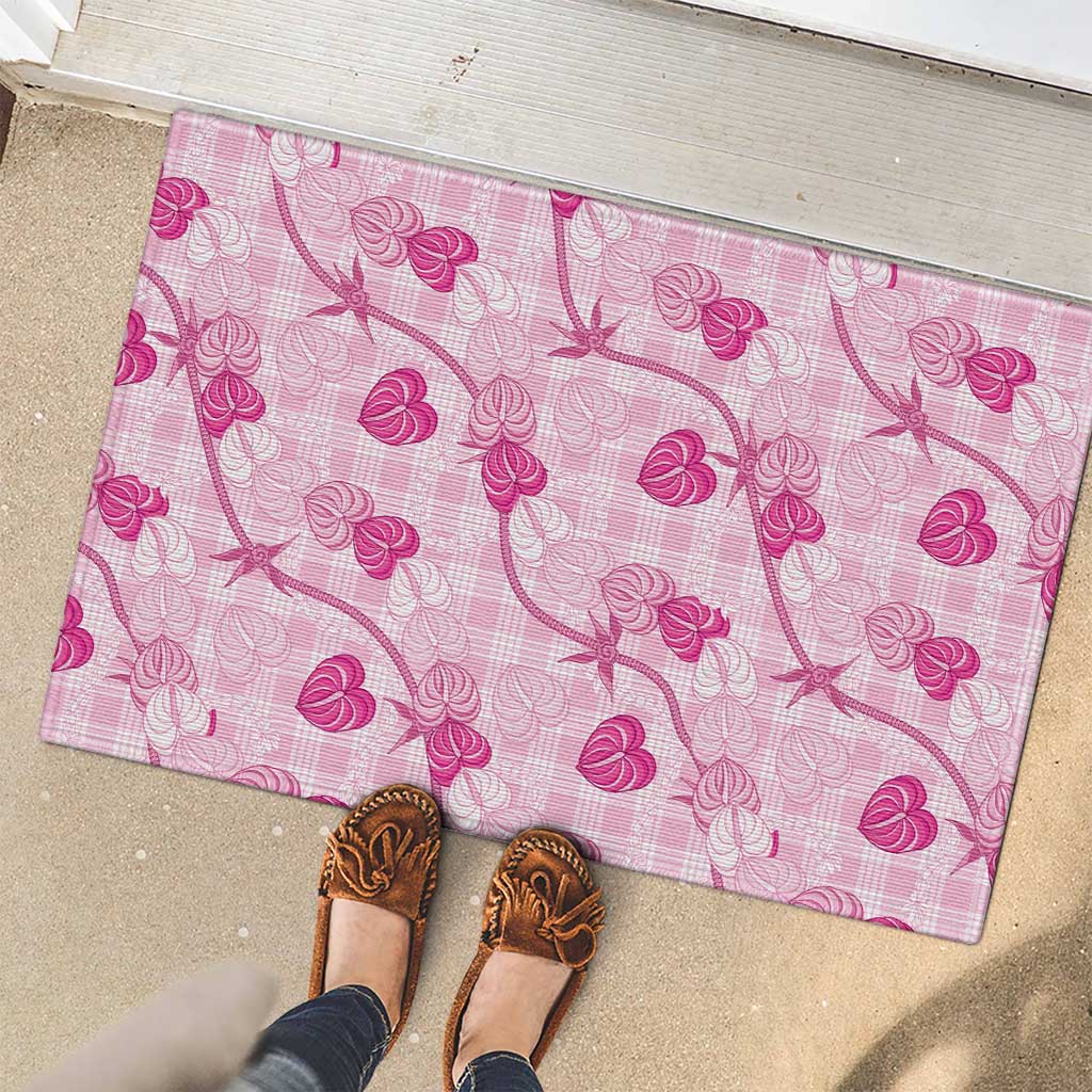 Anthurium Pikake Ti Leaf Palaka Rubber Doormat Pink Version