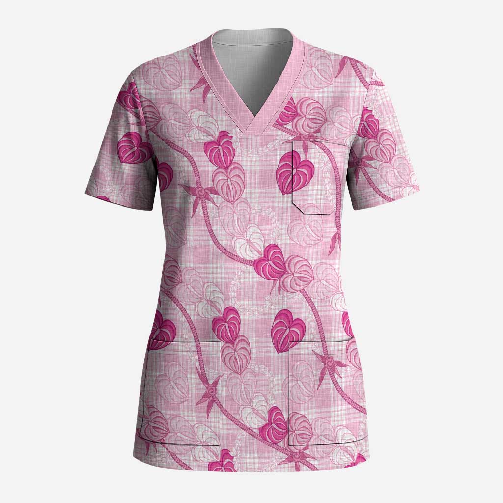 Anthurium Pikake Ti Leaf Palaka Scrub Top Pink Version LT01 Adult Pink - Polynesian Pride