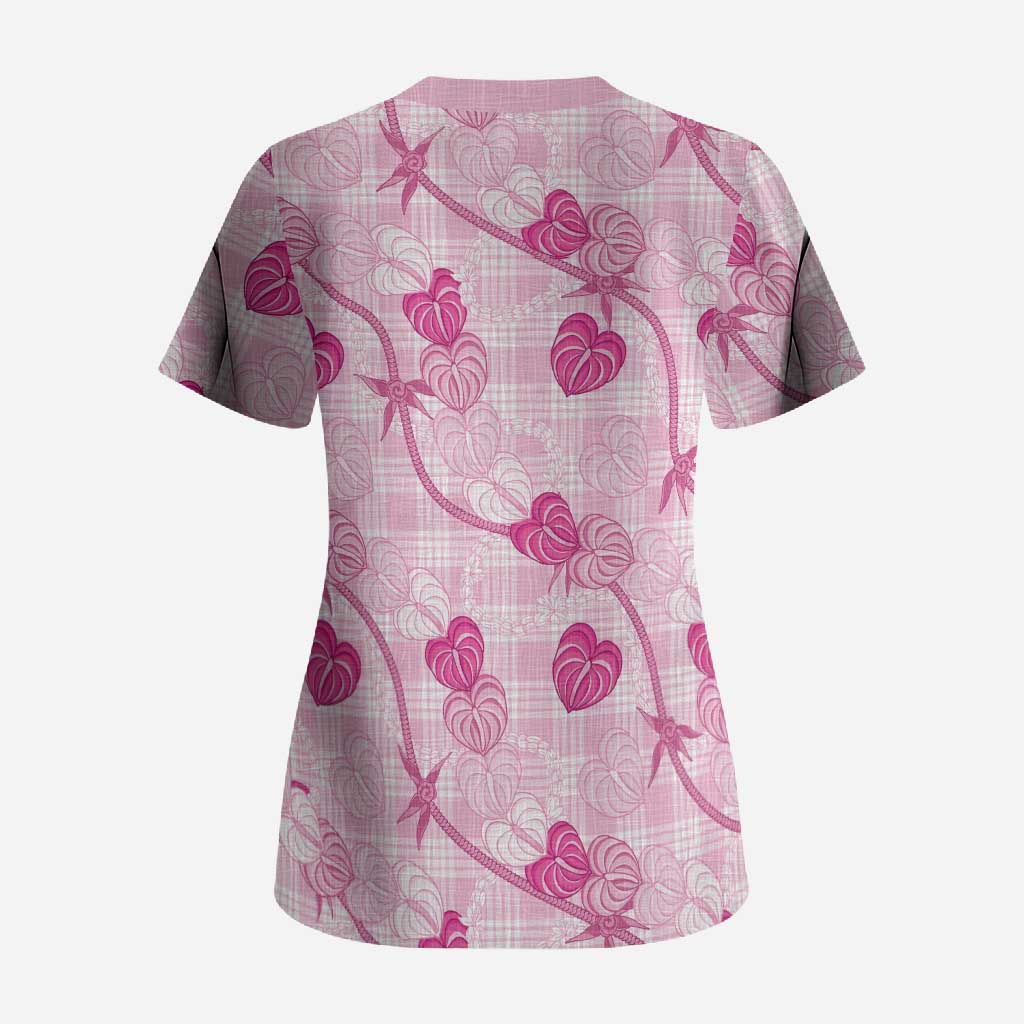 Anthurium Pikake Ti Leaf Palaka Scrub Top Pink Version LT01 - Polynesian Pride