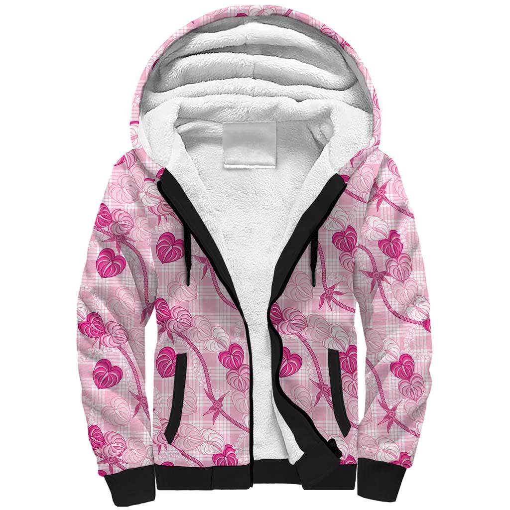 Anthurium Pikake Ti Leaf Palaka Sherpa Hoodie Pink Version