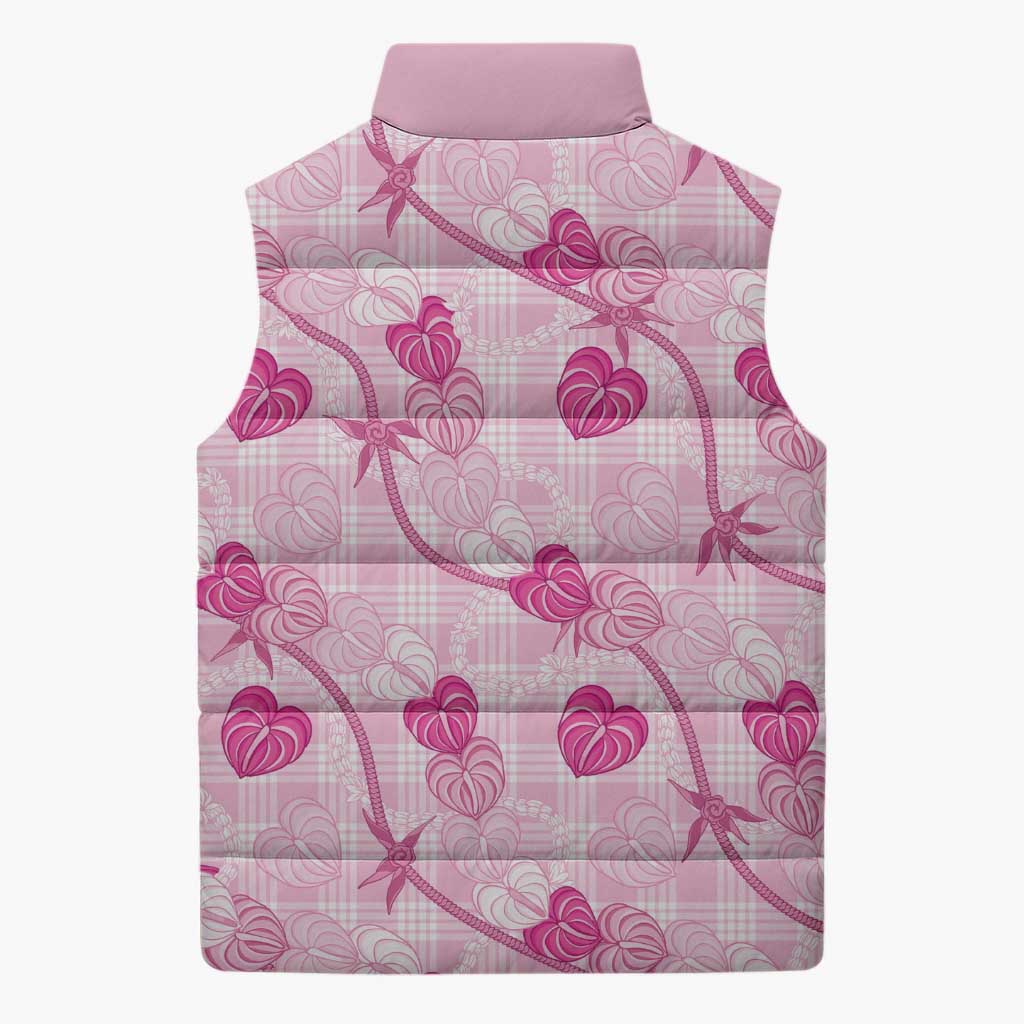 Anthurium Pikake Ti Leaf Palaka Sleeveless Puffer Jacket Pink Version LT01 - Polynesian Pride