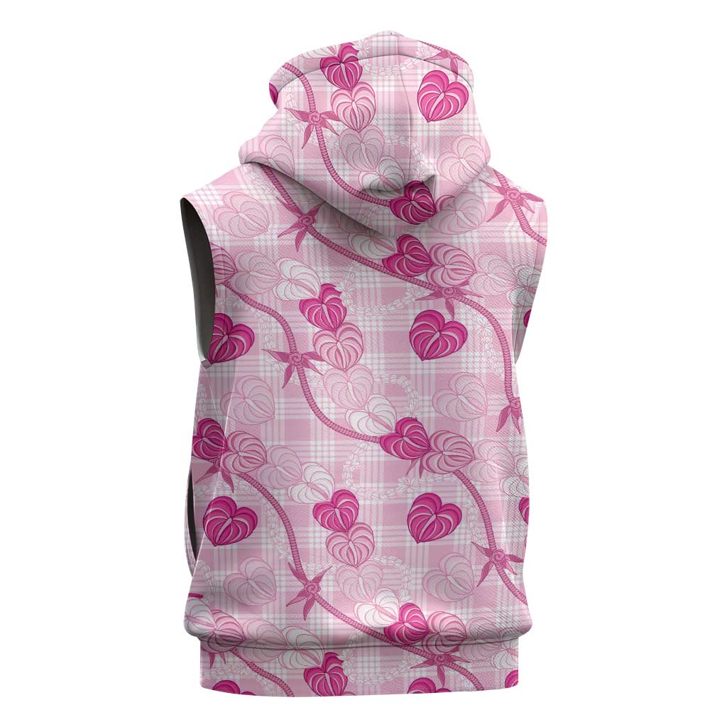 Anthurium Pikake Ti Leaf Palaka Sleeveless Zip Hoodie Pink Version LT01 - Polynesian Pride