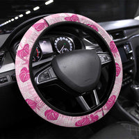 Anthurium Pikake Ti Leaf Palaka Steering Wheel Cover Pink Version LT01 Universal Fit Pink - Polynesian Pride