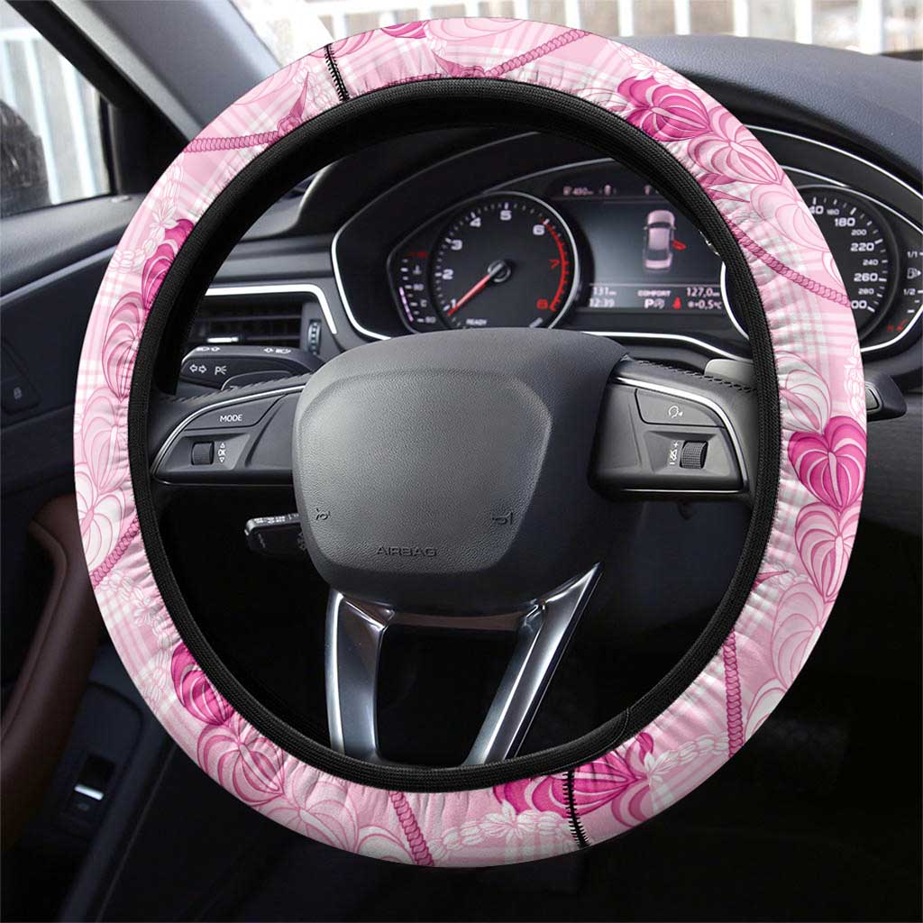 Anthurium Pikake Ti Leaf Palaka Steering Wheel Cover Pink Version LT01 - Polynesian Pride