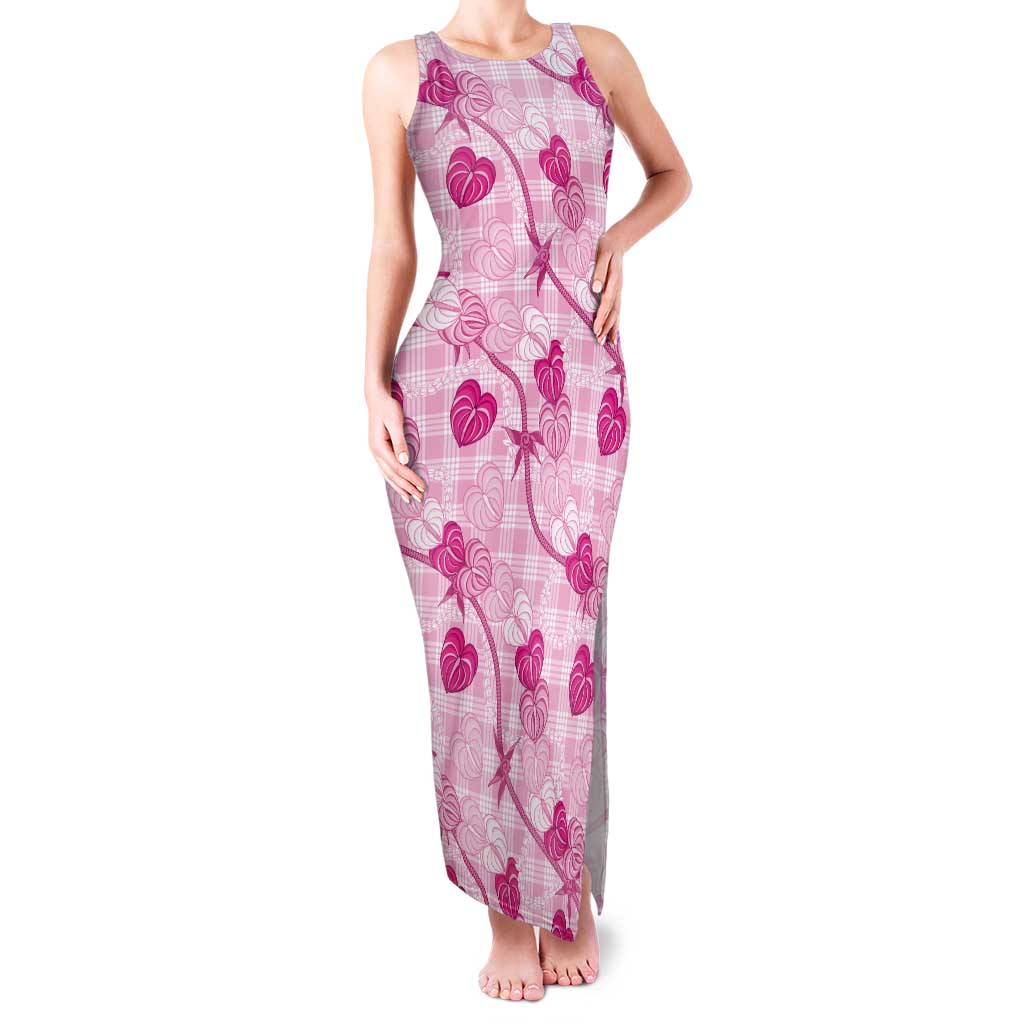 Anthurium Pikake Ti Leaf Palaka Tank Maxi Dress Pink Version LT01 Women Pink - Polynesian Pride