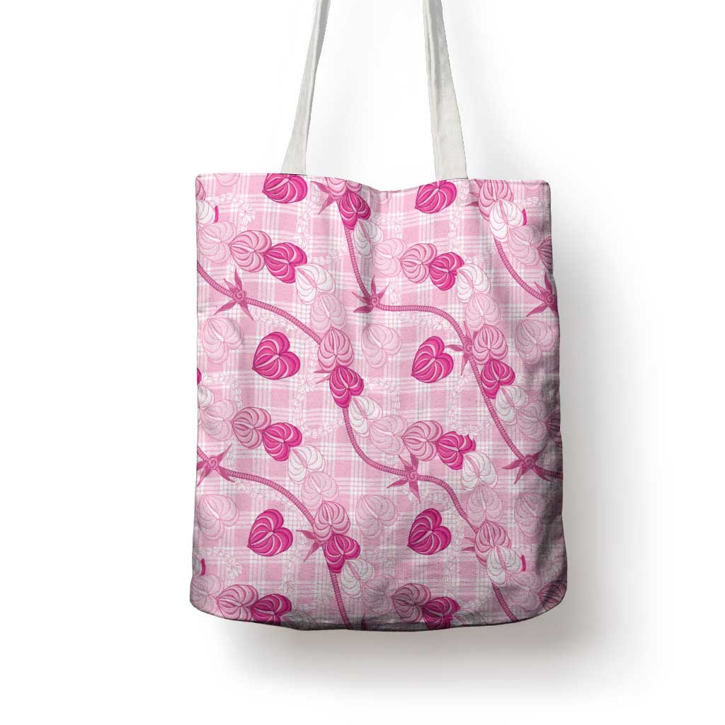 Anthurium Pikake Ti Leaf Palaka Tote Bag Pink Version LT01 - Polynesian Pride