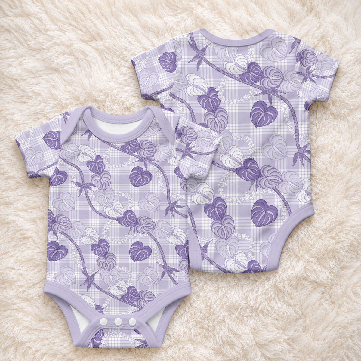 Anthurium Pikake Ti Leaf Palaka Baby Onesie Purple Version LT01 - Polynesian Pride