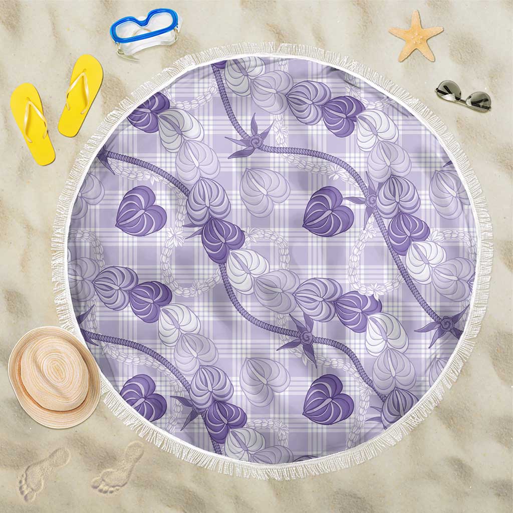 Anthurium Pikake Ti Leaf Palaka Beach Blanket Purple Version LT01 One Size 150cm Purple - Polynesian Pride