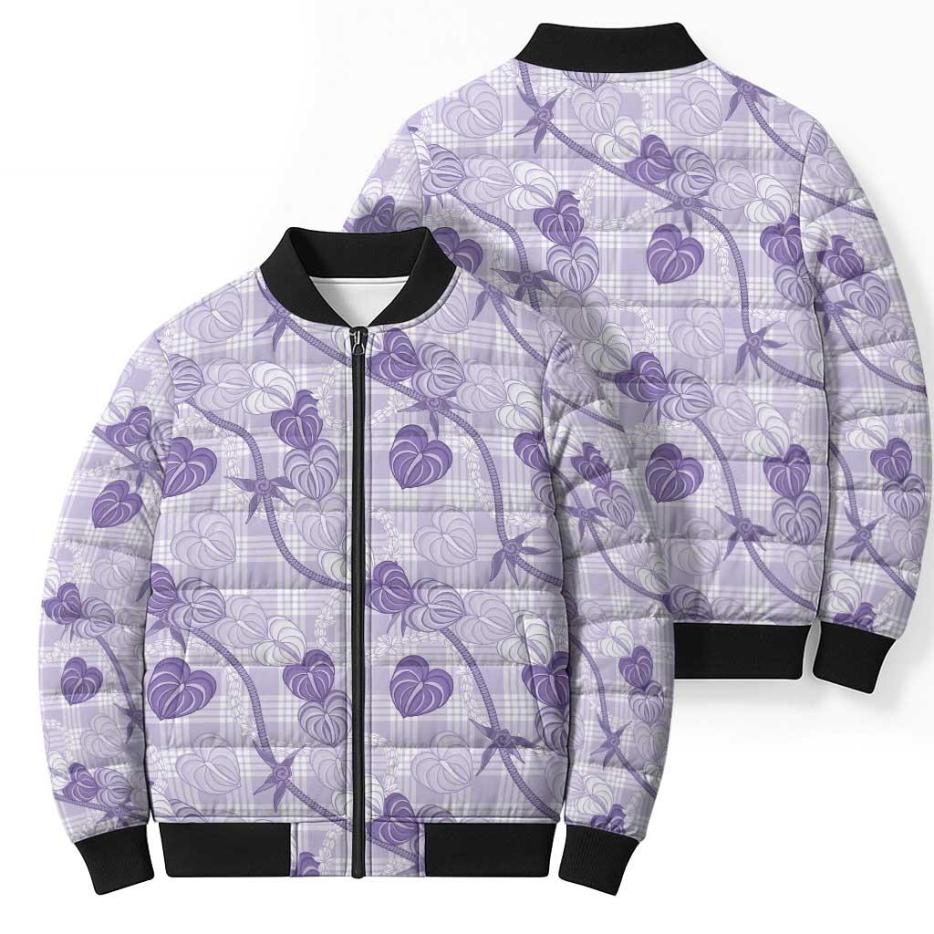 Anthurium Pikake Ti Leaf Palaka Bomber Puffer Jacket Purple Version LT01 - Polynesian Pride