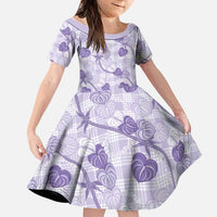 Anthurium Pikake Ti Leaf Palaka Family Matching Long Sleeve Bodycon Dress and Hawaiian Shirt Purple Version LT01 Daughter's Dress Purple - Polynesian Pride