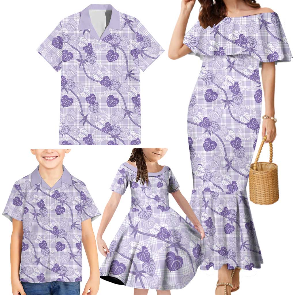 Anthurium Pikake Ti Leaf Palaka Family Matching Mermaid Dress and Hawaiian Shirt Purple Version LT01 - Polynesian Pride