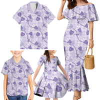 Anthurium Pikake Ti Leaf Palaka Family Matching Mermaid Dress and Hawaiian Shirt Purple Version LT01 - Polynesian Pride