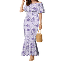 Anthurium Pikake Ti Leaf Palaka Family Matching Mermaid Dress and Hawaiian Shirt Purple Version LT01 Mom's Dress Purple - Polynesian Pride
