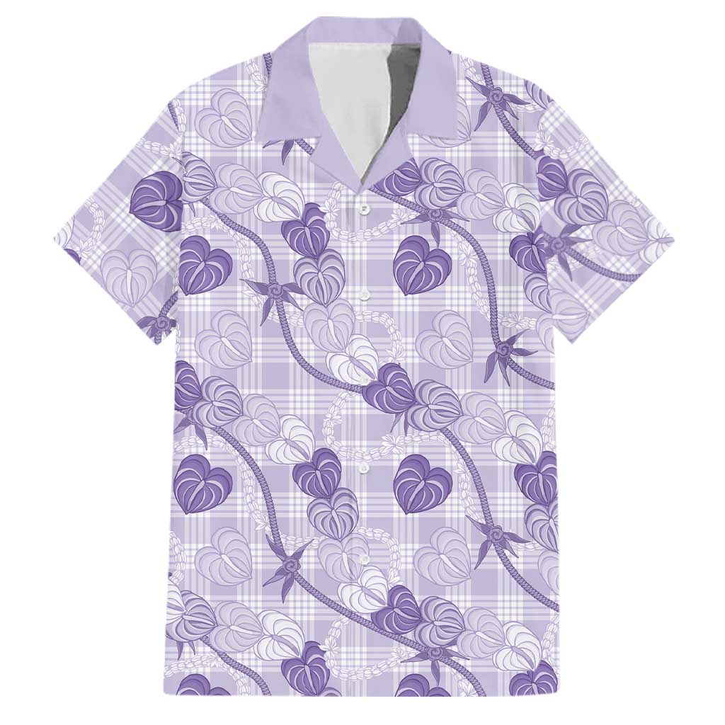 Anthurium Pikake Ti Leaf Palaka Family Matching Off Shoulder Maxi Dress and Hawaiian Shirt Purple Version LT01 Dad's Shirt - Short Sleeve Purple - Polynesian Pride