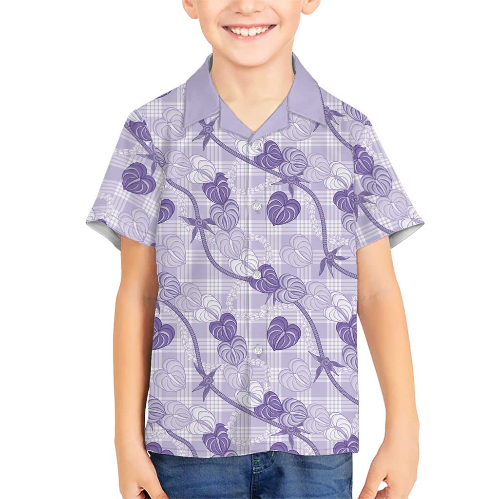 Anthurium Pikake Ti Leaf Palaka Family Matching Off Shoulder Maxi Dress and Hawaiian Shirt Purple Version LT01 Son's Shirt Purple - Polynesian Pride