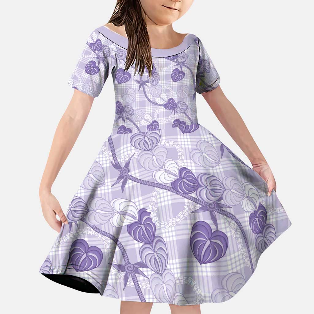 Anthurium Pikake Ti Leaf Palaka Family Matching Off Shoulder Short Dress and Hawaiian Shirt Purple Version LT01 Daughter's Dress Purple - Polynesian Pride