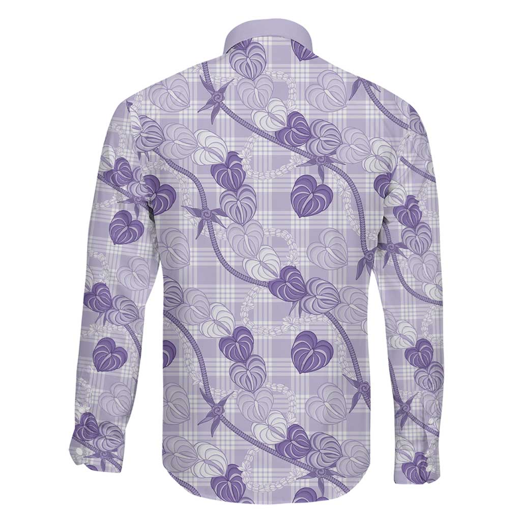 Anthurium Pikake Ti Leaf Palaka Family Matching Off Shoulder Short Dress and Hawaiian Shirt Purple Version LT01 - Polynesian Pride