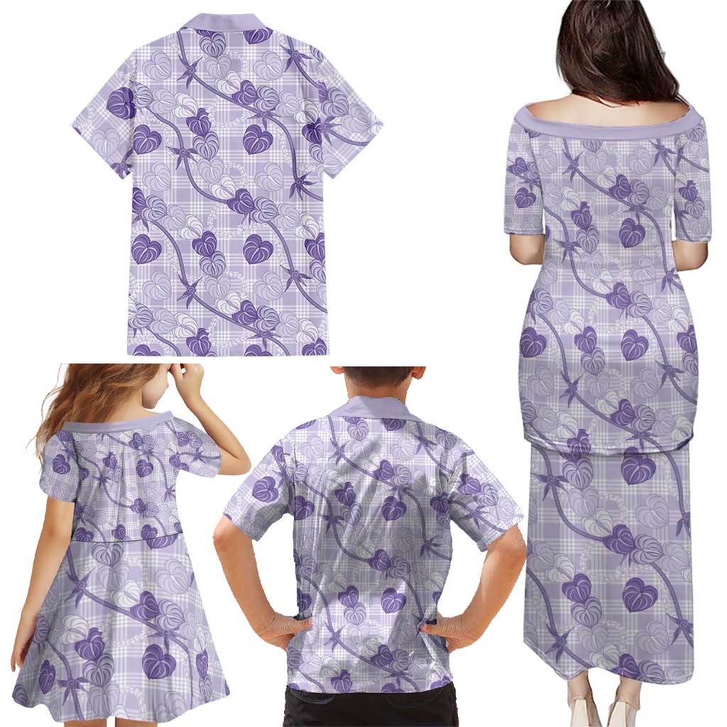 Anthurium Pikake Ti Leaf Palaka Family Matching Puletasi and Hawaiian Shirt Purple Version LT01 - Polynesian Pride