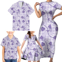 Anthurium Pikake Ti Leaf Palaka Family Matching Short Sleeve Bodycon Dress and Hawaiian Shirt Purple Version LT01 - Polynesian Pride
