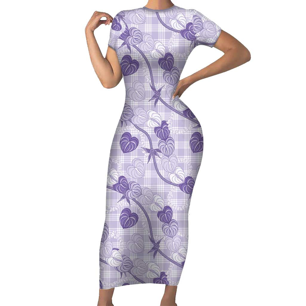 Anthurium Pikake Ti Leaf Palaka Family Matching Short Sleeve Bodycon Dress and Hawaiian Shirt Purple Version LT01 Mom's Dress Purple - Polynesian Pride