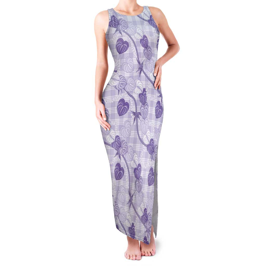 Anthurium Pikake Ti Leaf Palaka Family Matching Tank Maxi Dress and Hawaiian Shirt Purple Version LT01 Mom's Dress Purple - Polynesian Pride