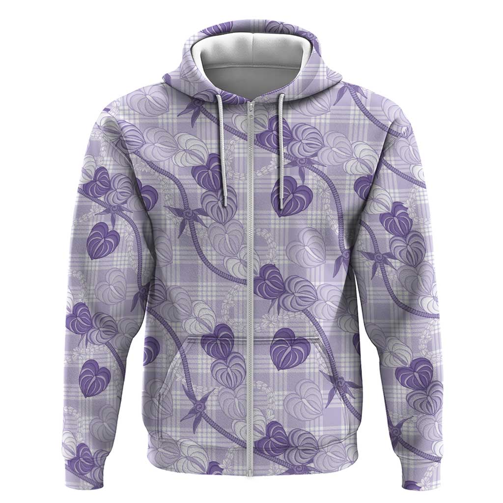 Anthurium Pikake Ti Leaf Palaka Hoodie Purple Version LT01 Zip Hoodie Purple - Polynesian Pride