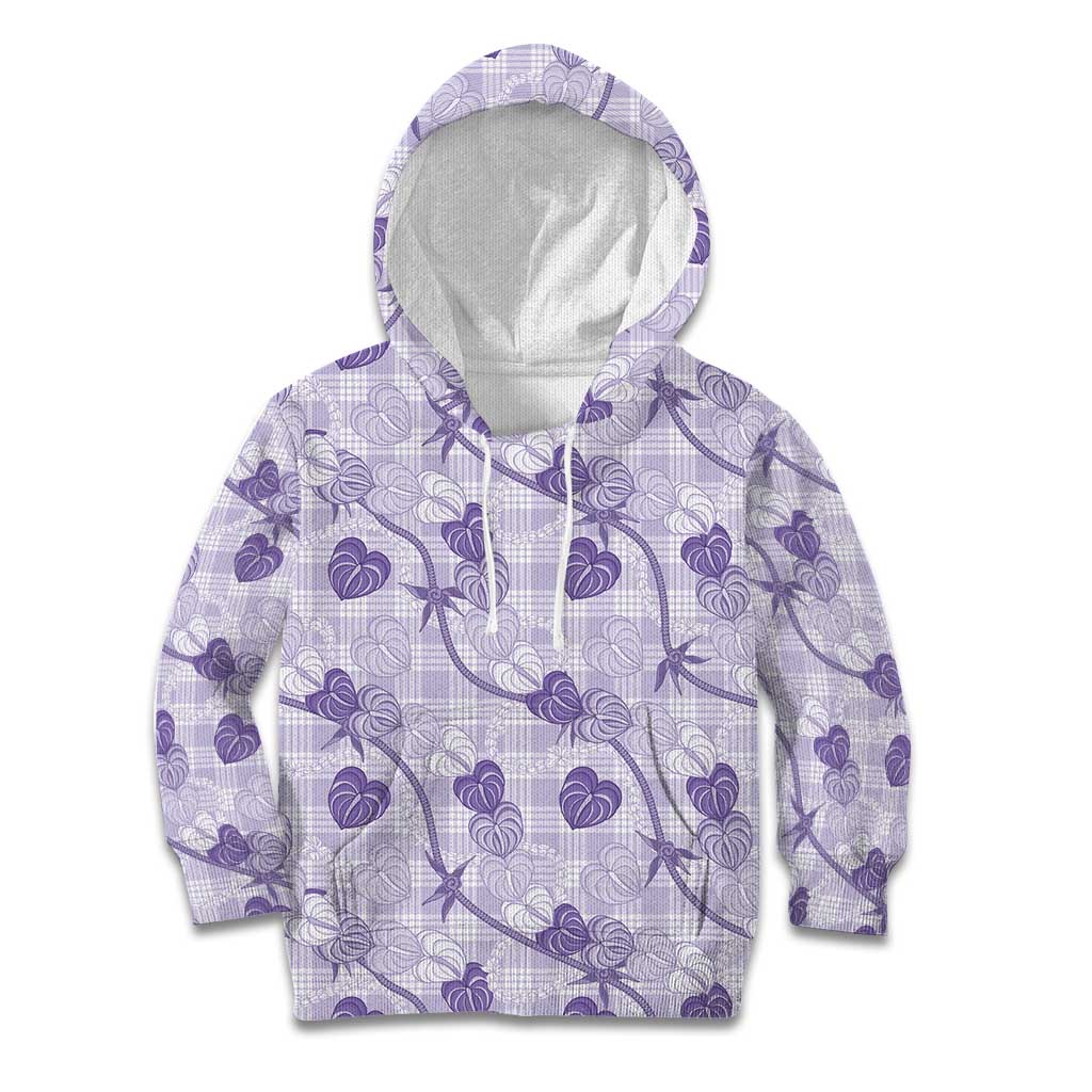 Anthurium Pikake Ti Leaf Palaka Kid Hoodie Purple Version LT01 Hoodie Purple - Polynesian Pride
