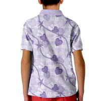 Anthurium Pikake Ti Leaf Palaka Kid Polo Shirt Purple Version LT01 - Polynesian Pride
