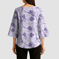 Anthurium Pikake Ti Leaf Palaka Kimono Sleeve Blouse Purple Version