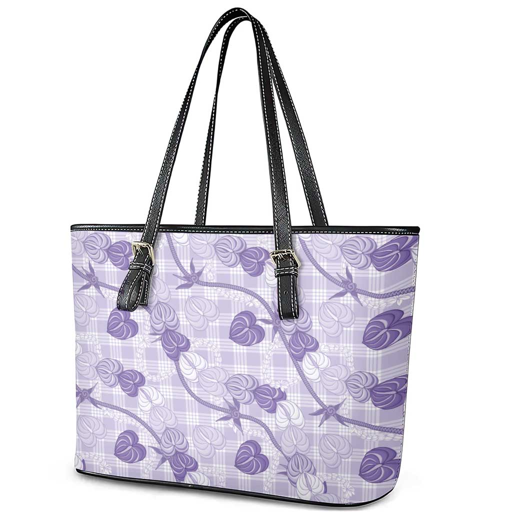 Anthurium Pikake Ti Leaf Palaka Leather Tote Bag Purple Version