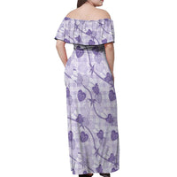 Anthurium Pikake Ti Leaf Palaka Off Shoulder Maxi Dress Purple Version