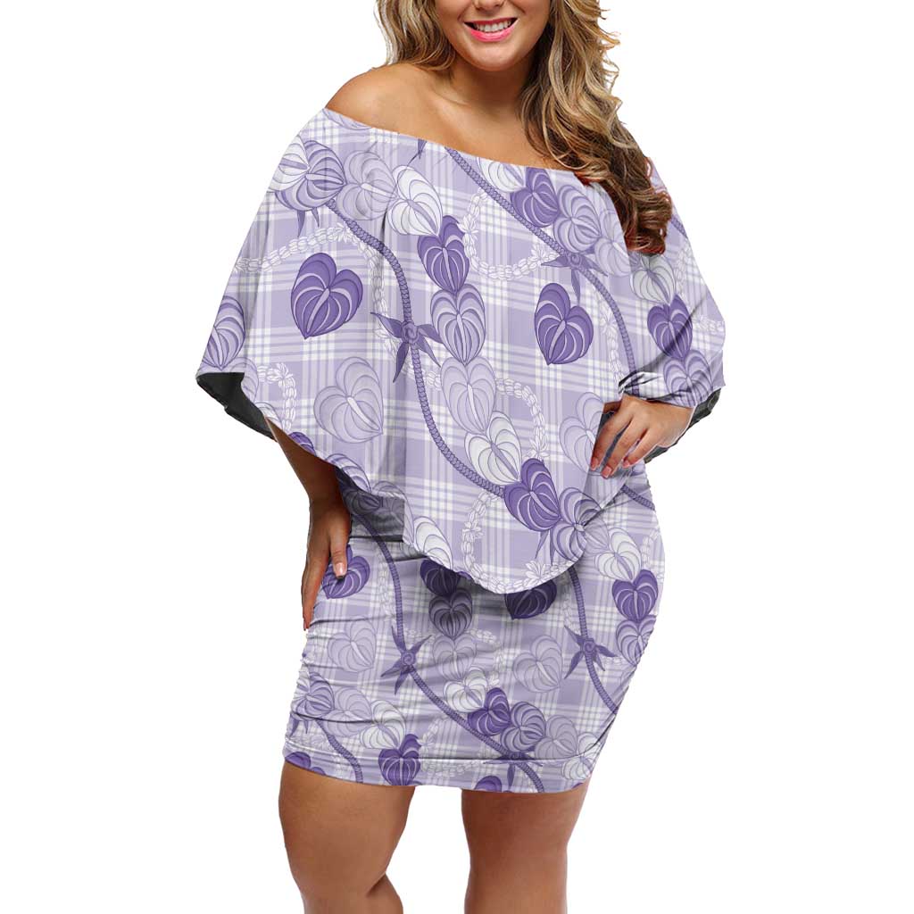 Anthurium Pikake Ti Leaf Palaka Off Shoulder Short Dress Purple Version LT01 Women Purple - Polynesian Pride