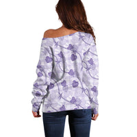 Anthurium Pikake Ti Leaf Palaka Off Shoulder Sweater Purple Version LT01 - Polynesian Pride