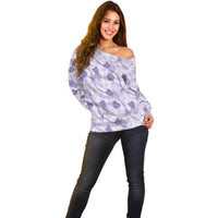 Anthurium Pikake Ti Leaf Palaka Off Shoulder Sweater Purple Version LT01 - Polynesian Pride