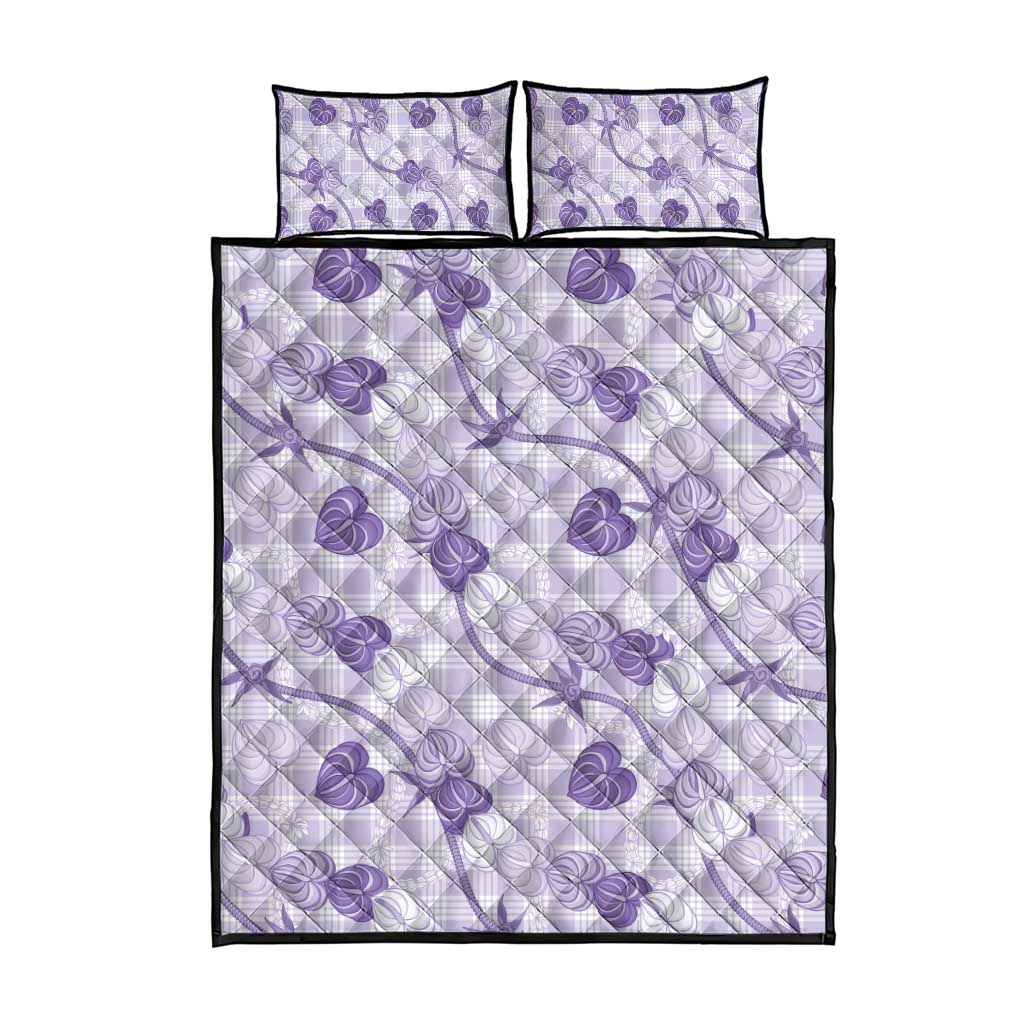 Anthurium Pikake Ti Leaf Palaka Quilt Bed Set Purple Version
