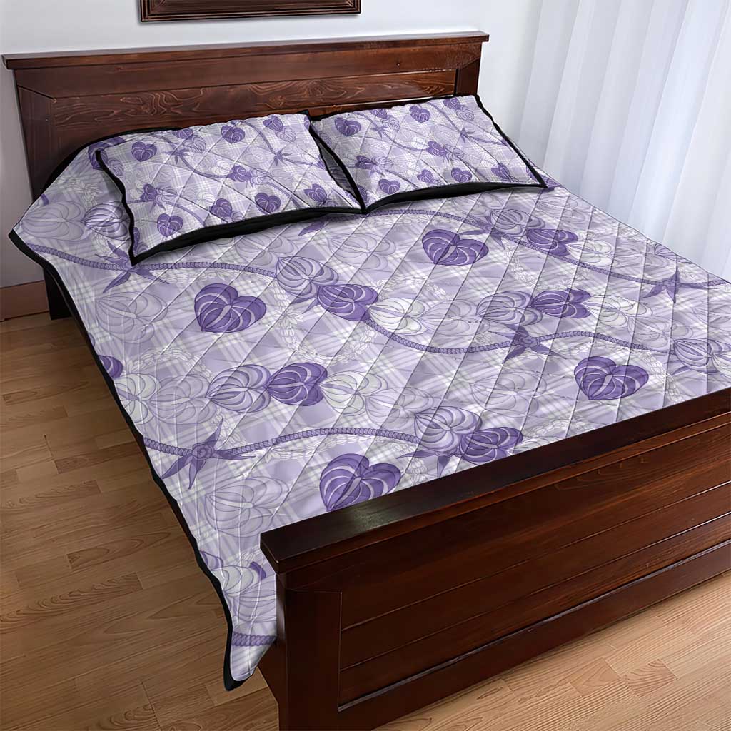 Anthurium Pikake Ti Leaf Palaka Quilt Bed Set Purple Version