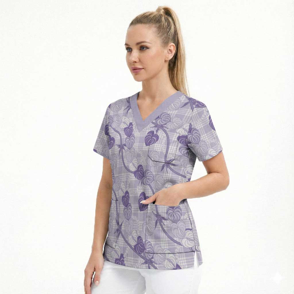Anthurium Pikake Ti Leaf Palaka Scrub Top Purple Version LT01 - Polynesian Pride