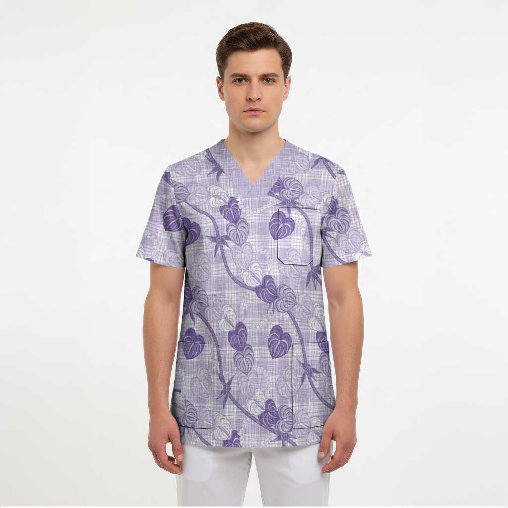 Anthurium Pikake Ti Leaf Palaka Scrub Top Purple Version LT01 - Polynesian Pride