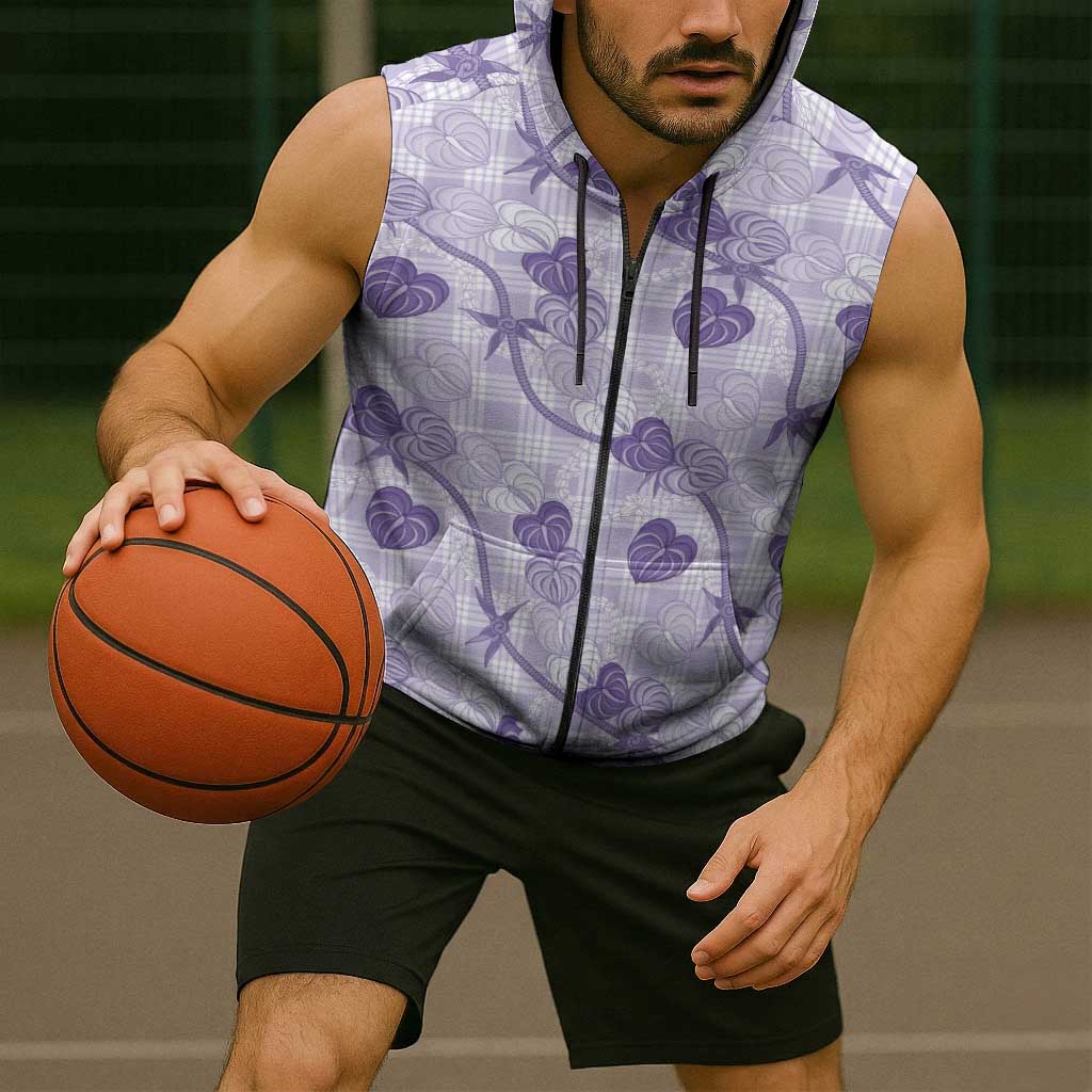 Anthurium Pikake Ti Leaf Palaka Sleeveless Zip Hoodie Purple Version