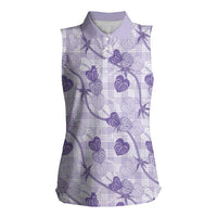 Anthurium Pikake Ti Leaf Palaka Women Sleeveless Polo Shirt Purple Version LT01 Female Purple - Polynesian Pride