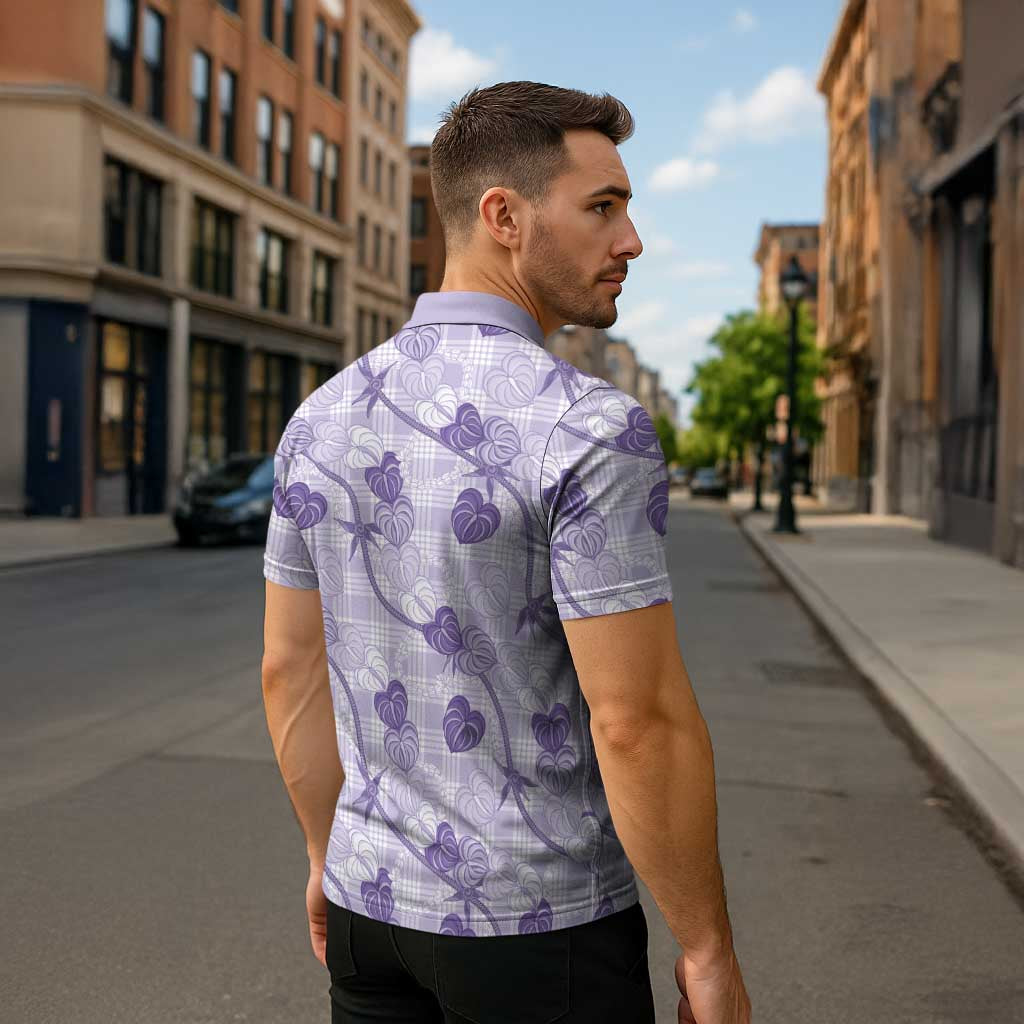 Anthurium Pikake Ti Leaf Palaka Zipper Polo Shirt Purple Version LT01 - Polynesian Pride