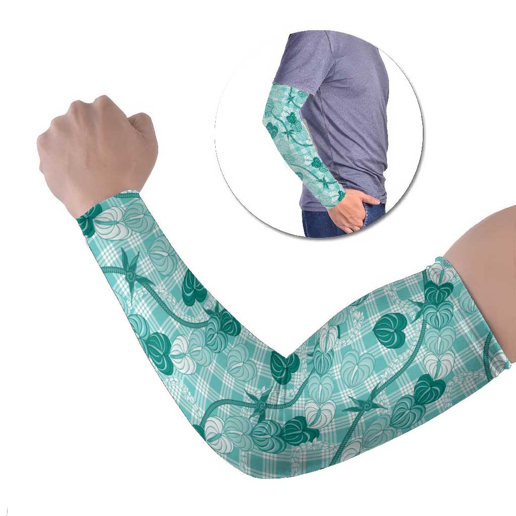 Anthurium Pikake Ti Leaf Palaka Arm Sleeves Turquoise Version LT01 Set of 2 Turquoise - Polynesian Pride